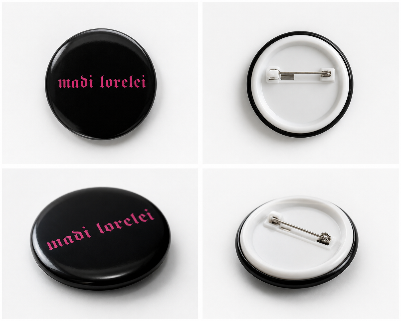 Madi Lorelei Pin Button 2 Pack Black Pink Logo