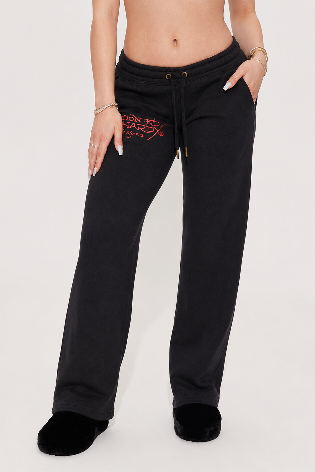 Ed Hardy Love Kills Slowly Graphic Sweatpants – Black Y2K McBling