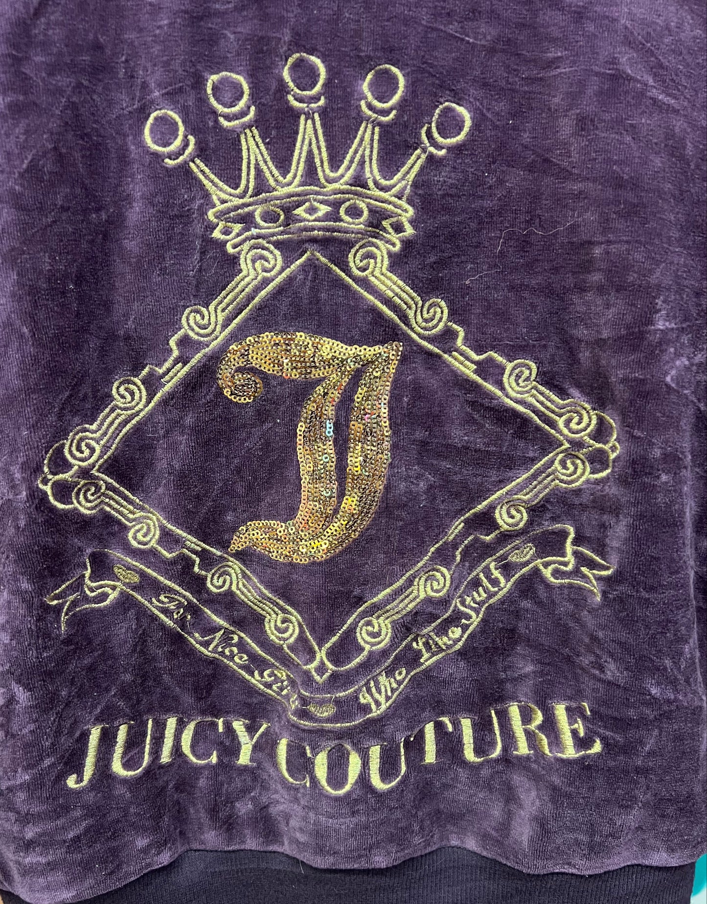 Vintage Juicy Couture Plum Velour Sequin Crest Zip Hoodie (c.2004–2006) Rare XL