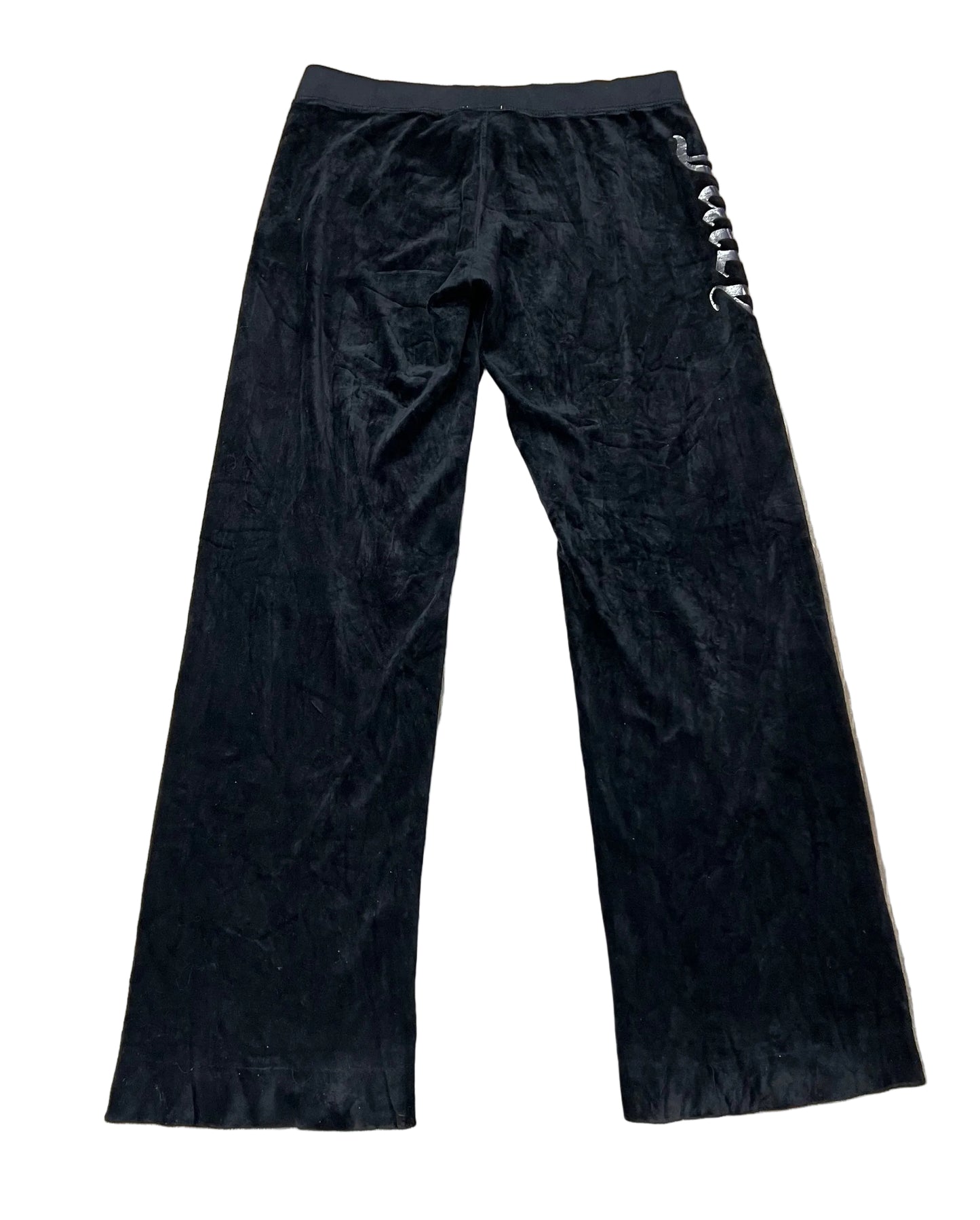 Vintage Y2K Juicy Couture Black Velour Wide Leg Lounge Pants Silver Logo M
