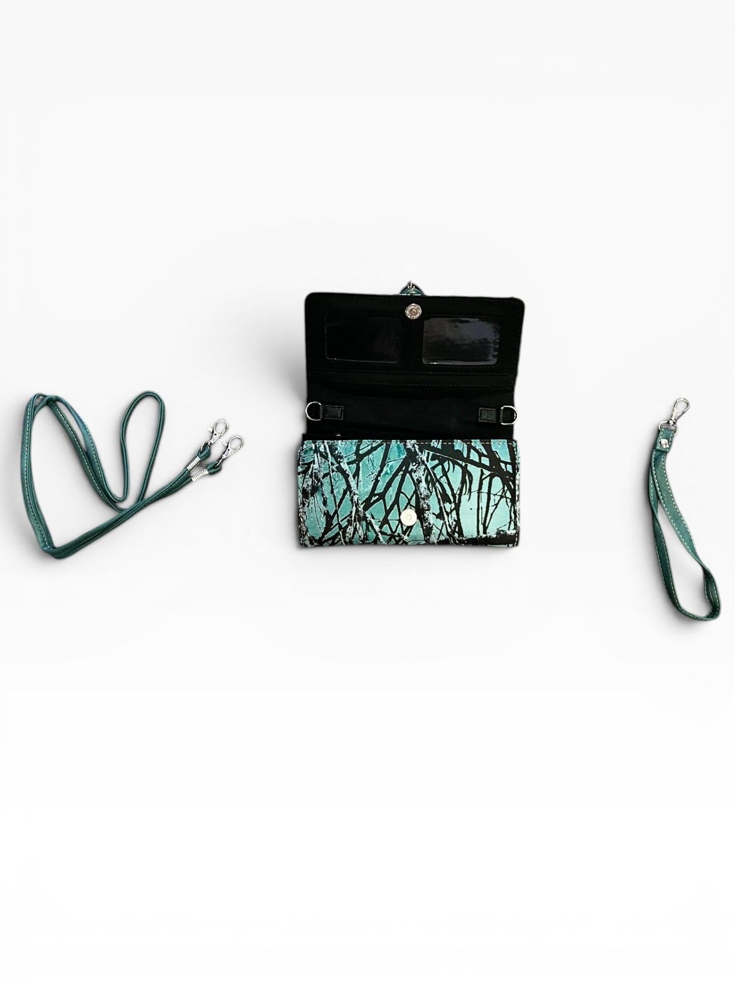 Y2K McBling Rhinestone Buckle Camouflage Crossbody Wallet – Mint Teal