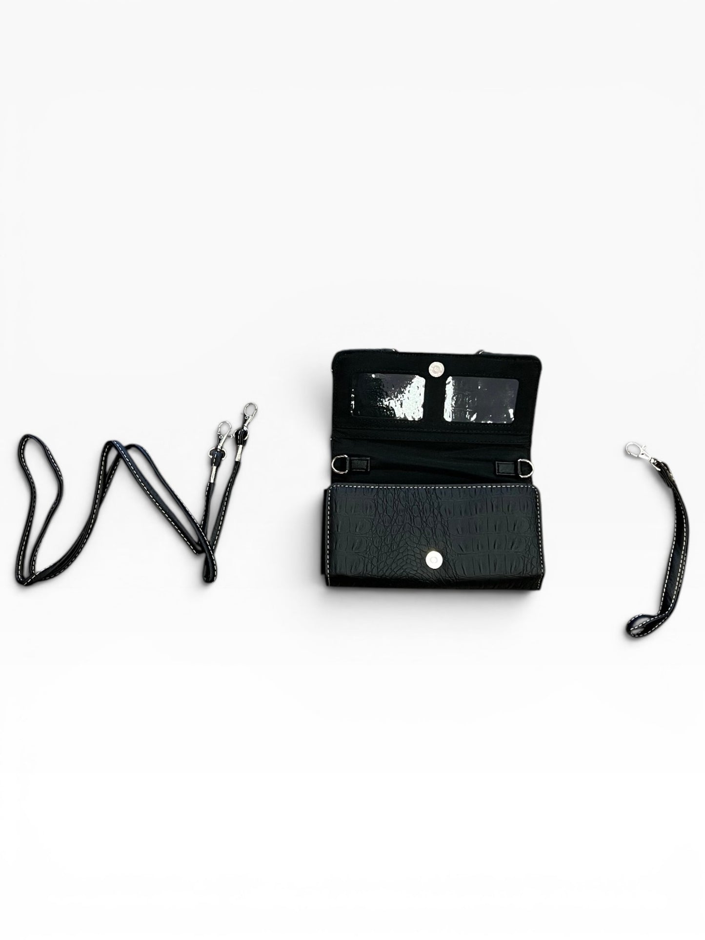 Y2K McBling Croc PU Leather Rhinestone Cross Crossbody Wallet – Black