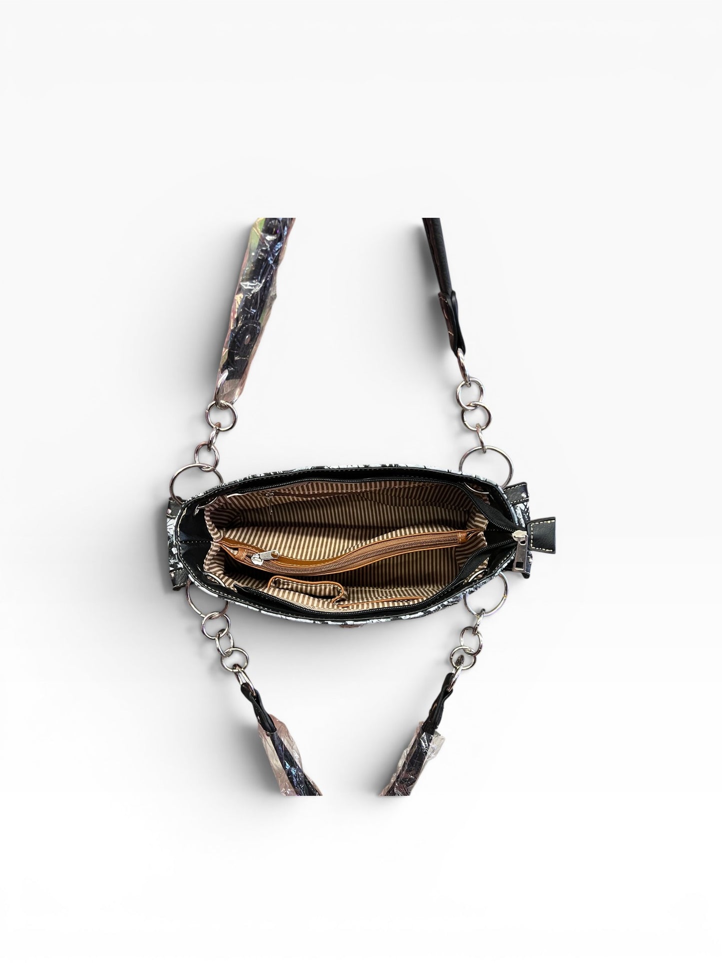 Y2K McBling Cross Angel Wings Camouflage Handbag – White Grey Black