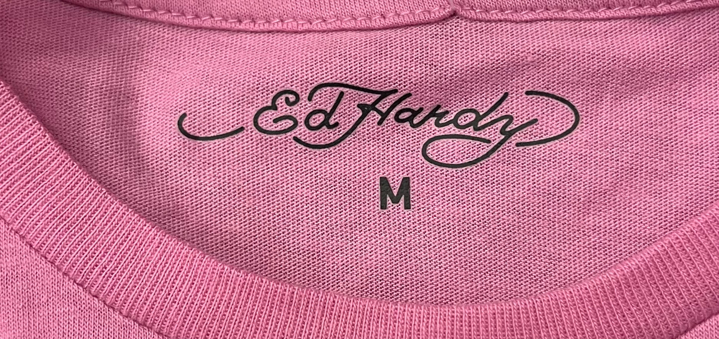 Ed Hardy Floral Graphic Baby Tee Pink Size M