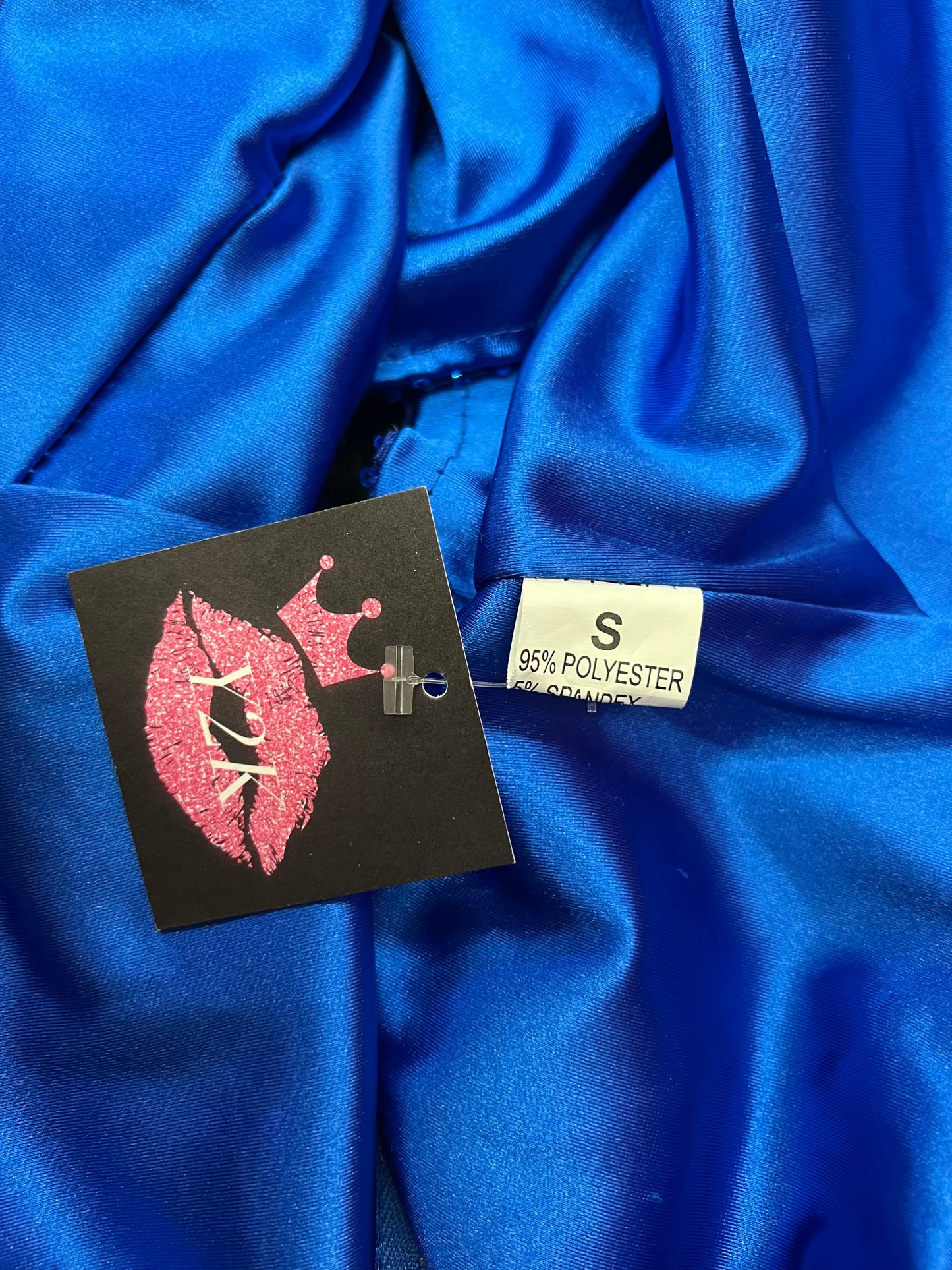 Vintage Y2K Royal Blue Sequin Bustier Crop Top Small Party Clubwear