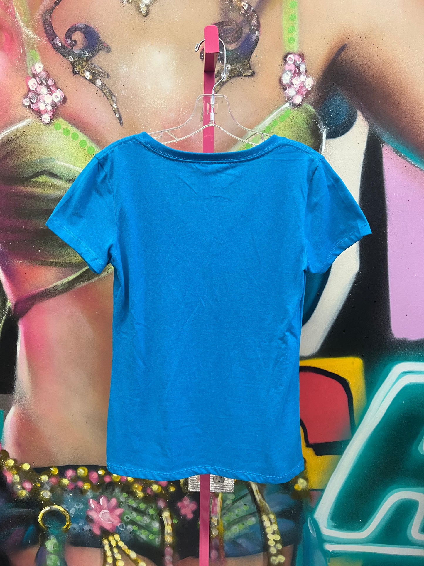 Miami Beach Florida Blue Graphic V Neck Tee Size Medium