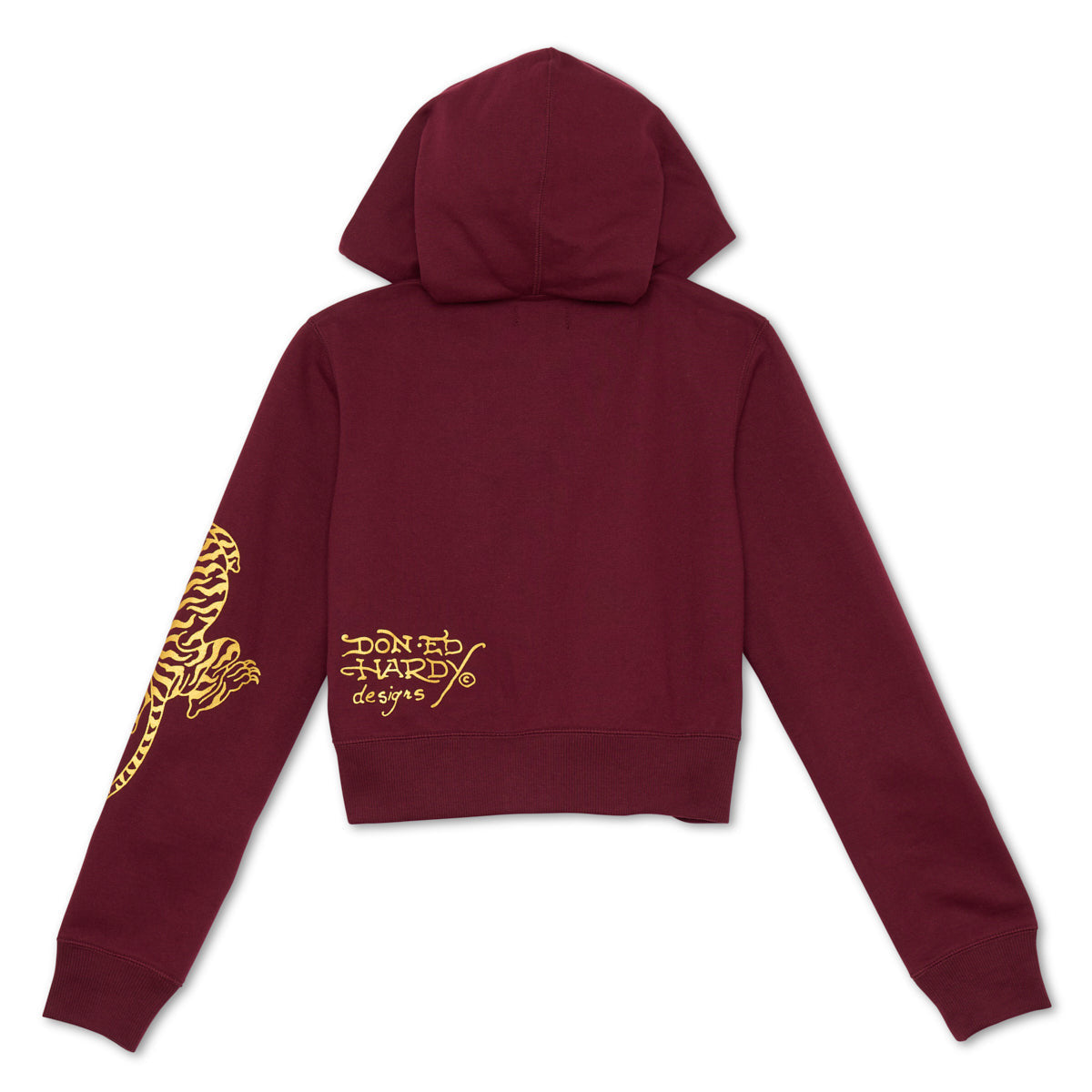 Ed Hardy Tiger Rose Cropped Zip Hoodie Burgundy Y2K McBling
