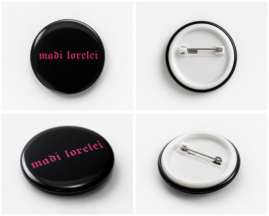 Madi Lorelei Pin Button 2 Pack Black Pink Logo