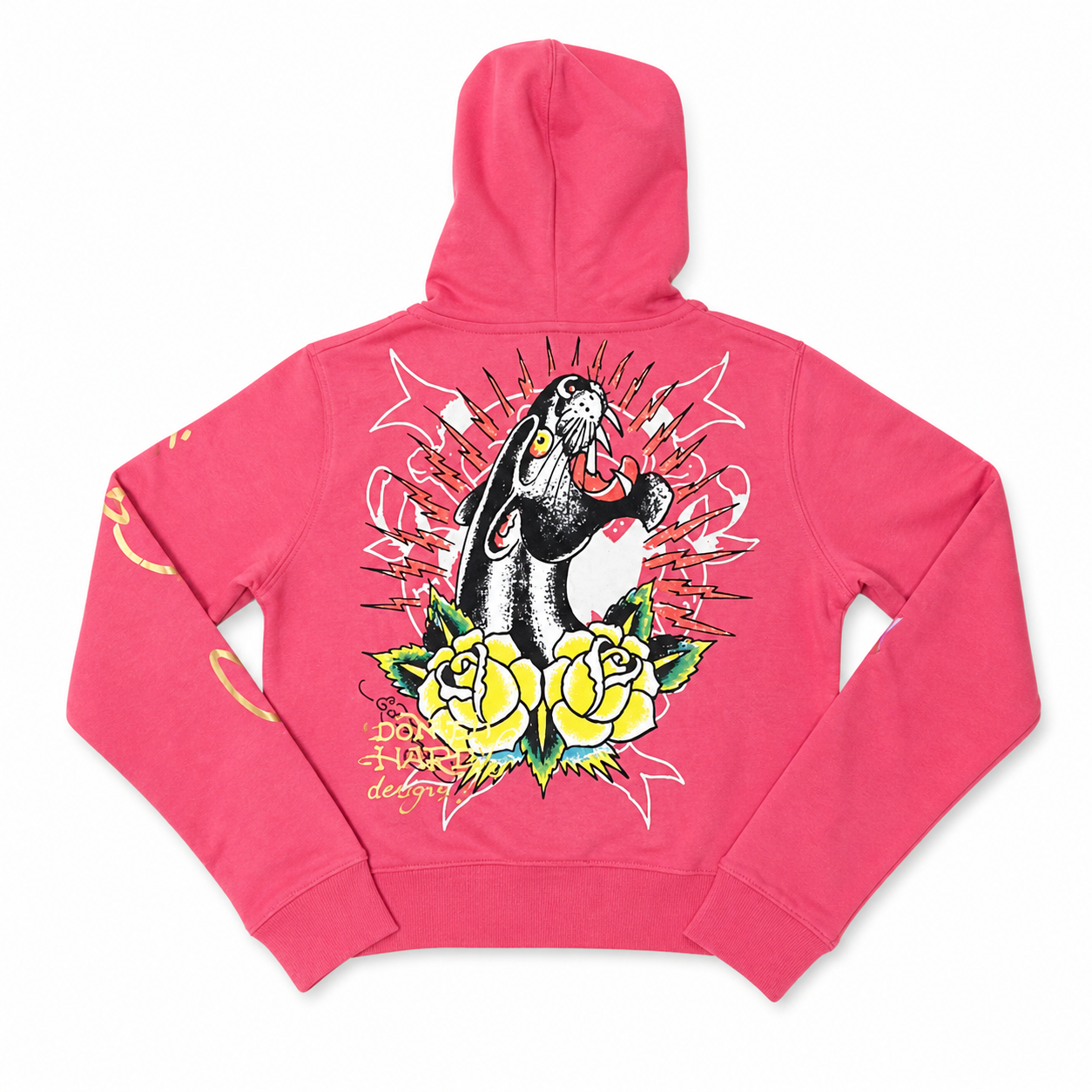 Ed Hardy Panther Cropped Zip Hoodie Pink Y2K McBling