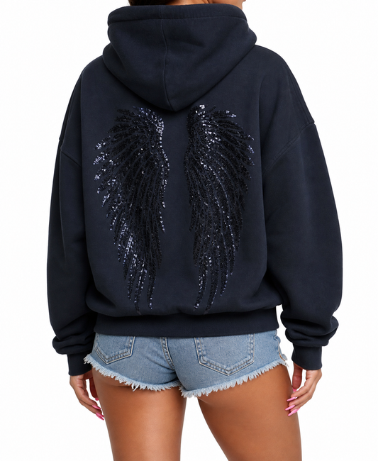Y2K Sequin Wings Zip Hoodie Women’s Oversized Statement Hoodie