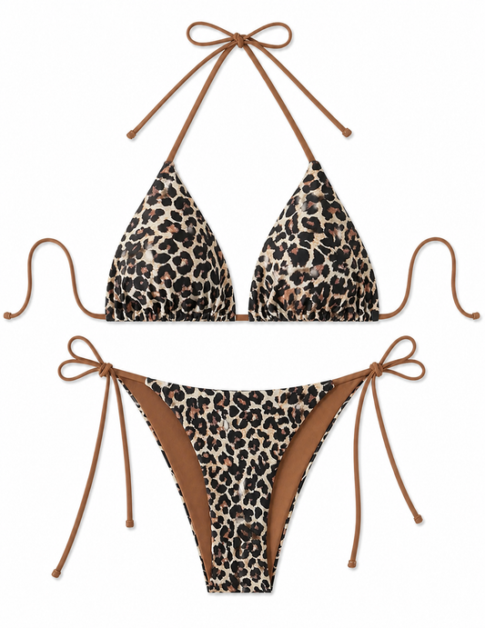 Y2K Leopard Print Bikini Set Women’s Two Piece High Cut Swimsuit Size S–L
