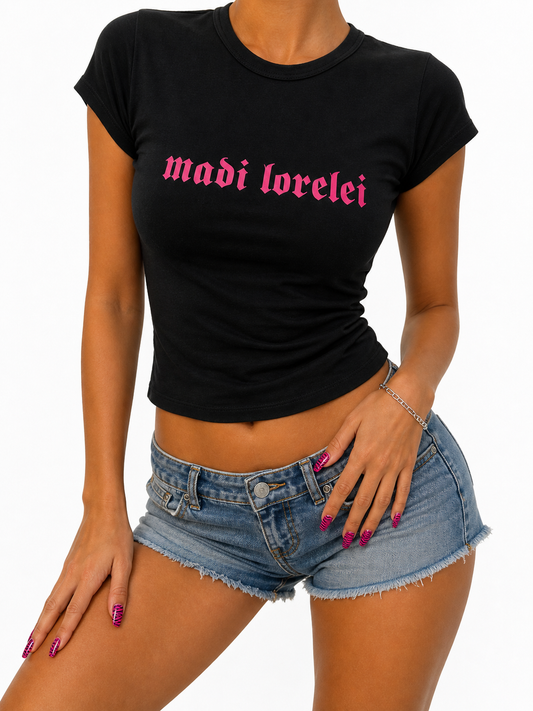 Madi Lorelei Logo  Untouchable Black Baby Tee