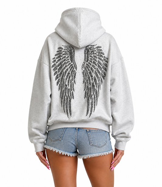 Y2K Sequin Wings Zip Hoodie Women’s Oversized Statement Hoodie