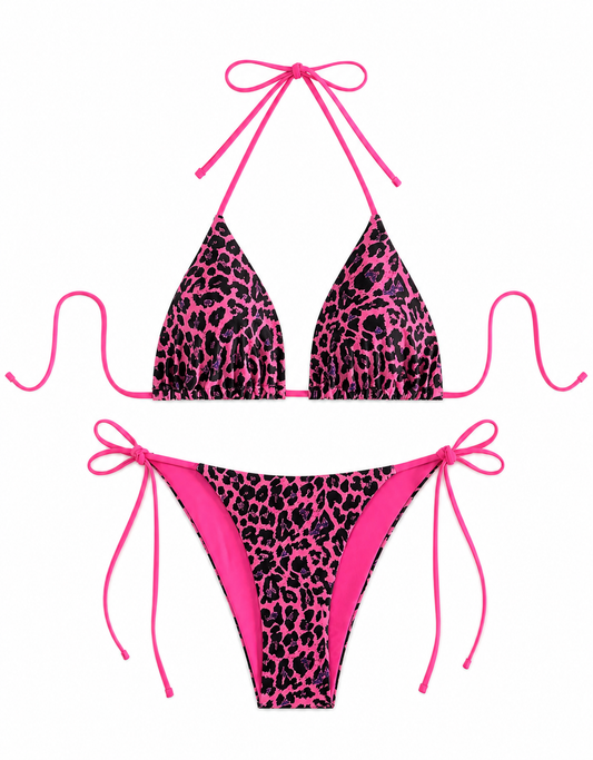 Y2K Leopard Print Bikini Set Women’s Two Piece High Cut Swimsuit Size S–L