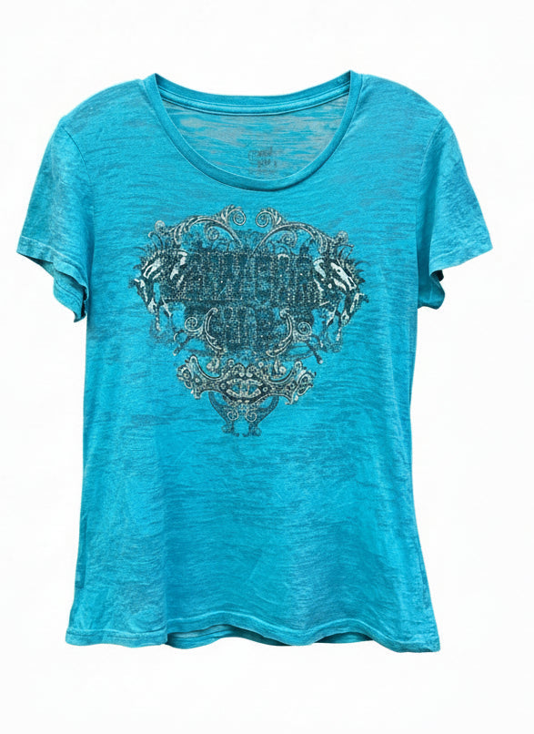 Vintage "Cowgirl Up" Teal Burnout Tee