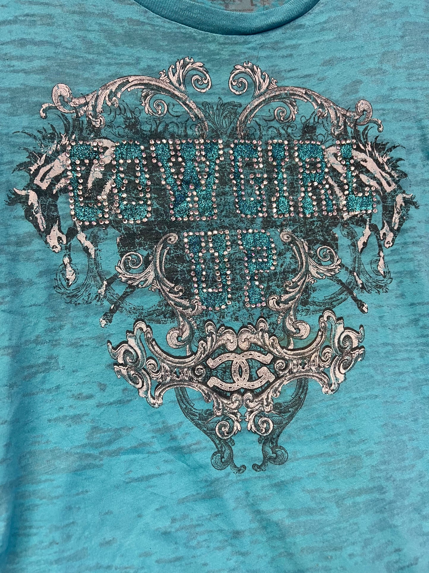 Vintage "Cowgirl Up" Teal Burnout Tee