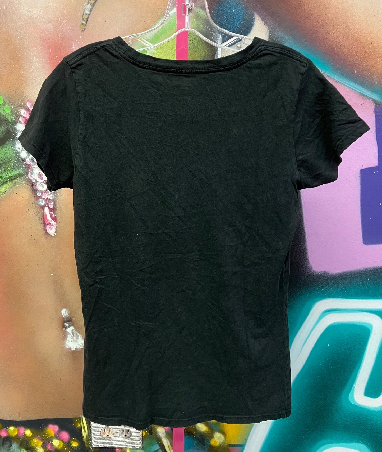 Black Winged Celtic Cross Graphic Tee Green Rose Tattoo Style Y2K Size S