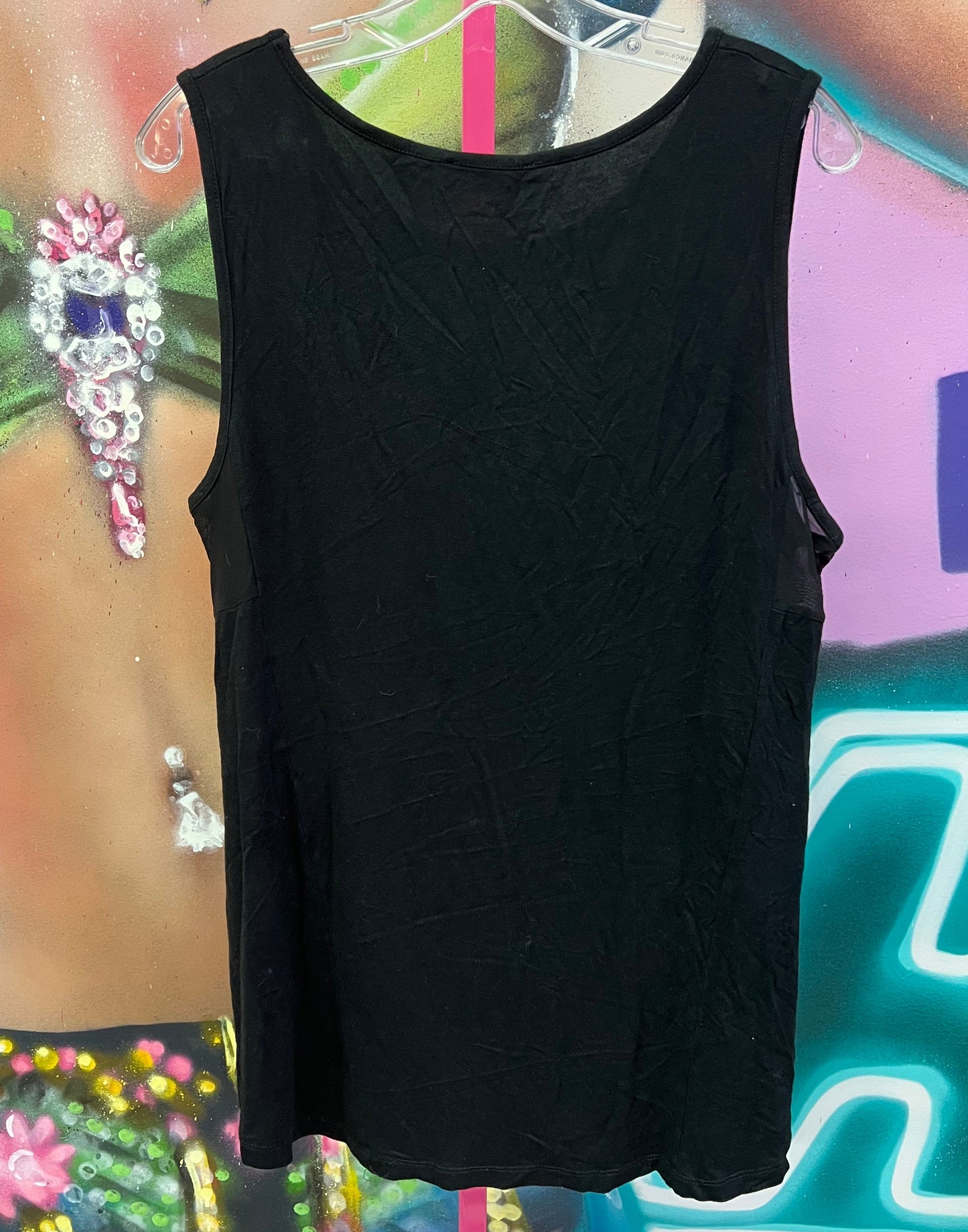 Ego USA Designs Black Winged Graphic Sleeveless Top Y2K Biker Goth