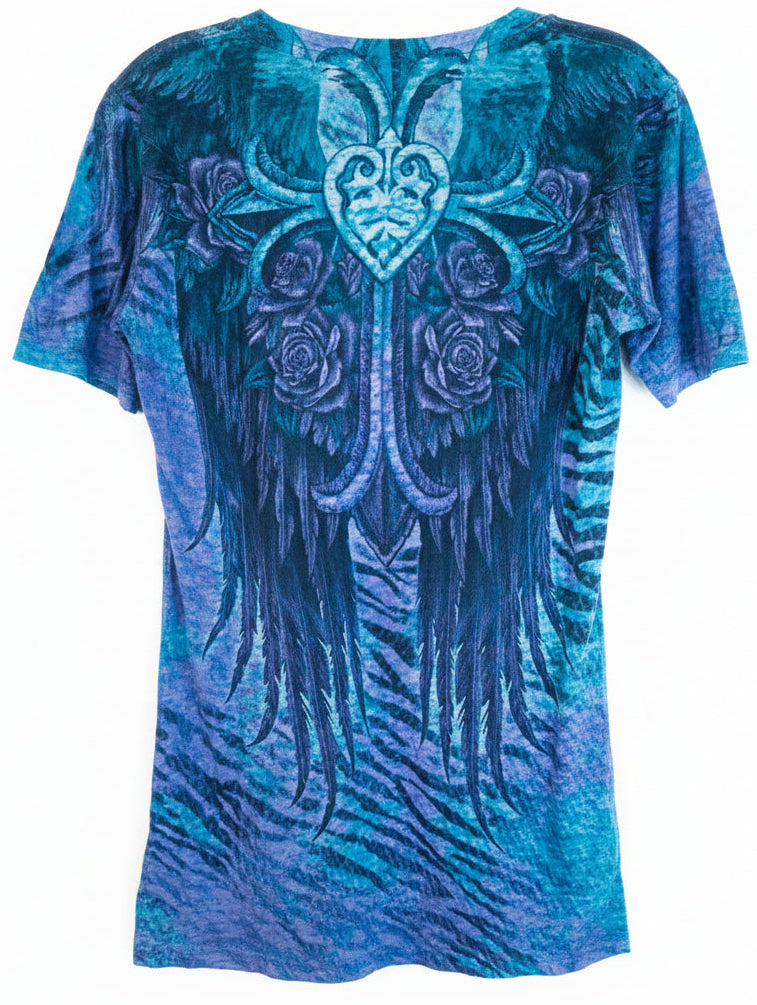 Vintage Style Sinful Burnout Wing Top – Blue Purple Y2K McBling – Women’s L/XL