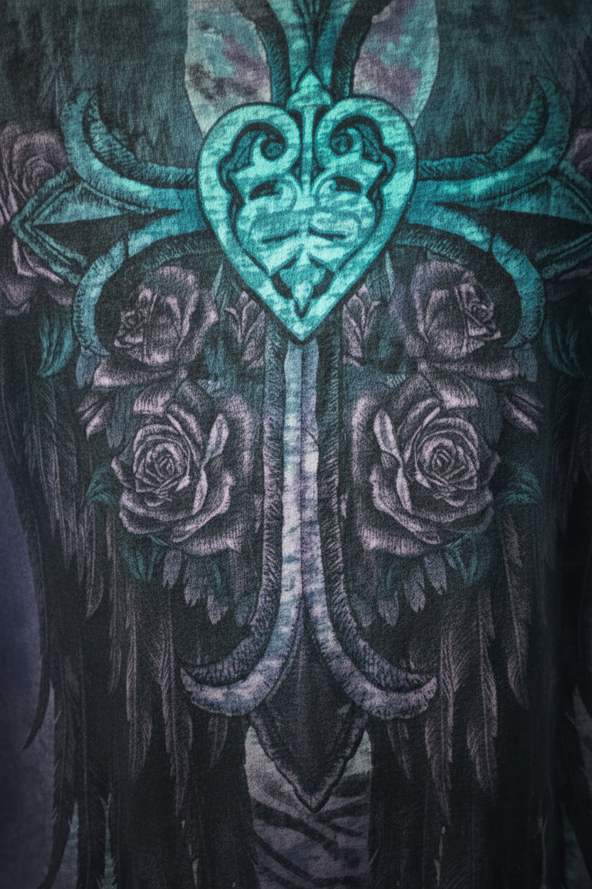 Vintage Style Sinful Burnout Wing Top – Blue Purple Y2K McBling – Women’s L/XL