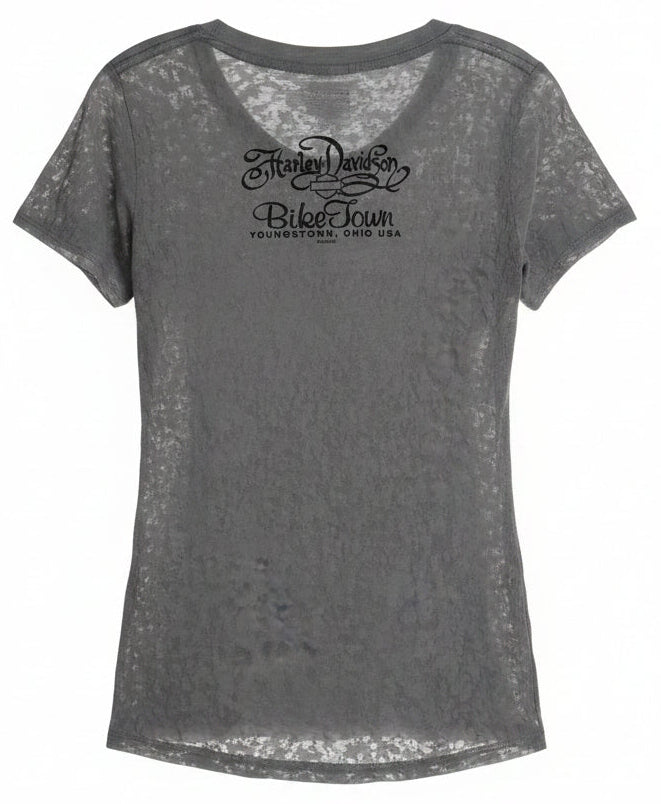 Vintage Y2K Harley Davidson Burnout Rhinestone Tee – Biker Glam Graphic Top