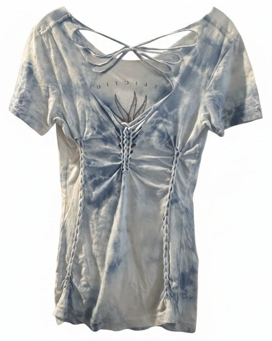 Vintage Y2K Affliction Skull Lace-Up Tee – Biker Glam Grunge Top – Size M