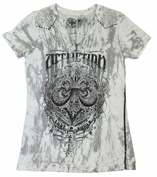 Vintage Affliction Embellished Acid Wash Tee – Size M