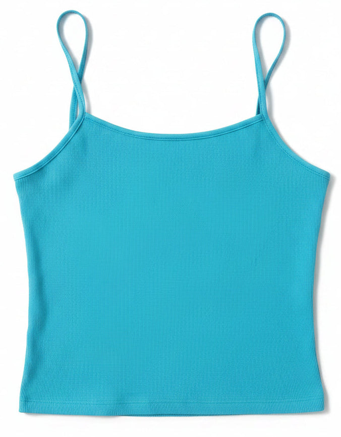 Y2K Playboy Bunny Ribbed Cami Tank – Aqua Blue Rhinestone Graphic Top – Women’s Large
