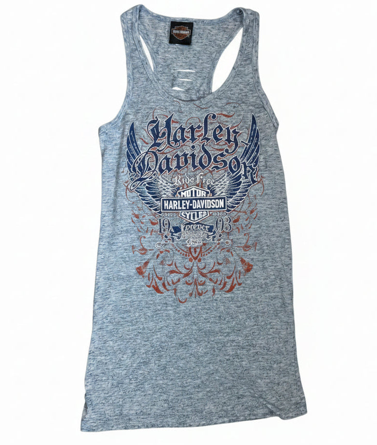 Vintage Y2K Harley Davidson Burnout Racerback Tank Top – Distressed Cutout Back – Size M