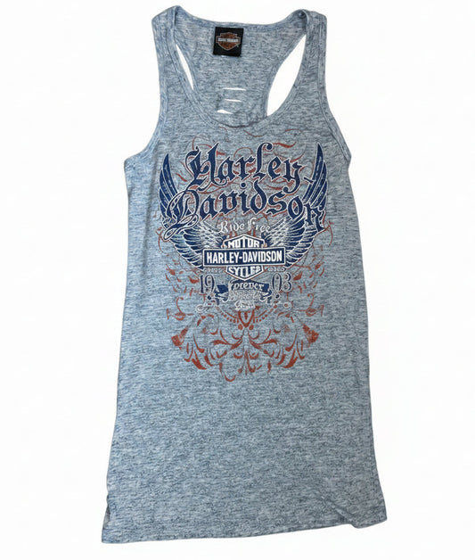 Vintage Y2K Harley Davidson Burnout Racerback Tank Top – Distressed Cutout Back – Size M