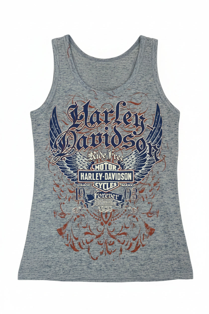 Vintage Y2K Harley Davidson Burnout Racerback Tank Top – Distressed Cutout Back – Size M