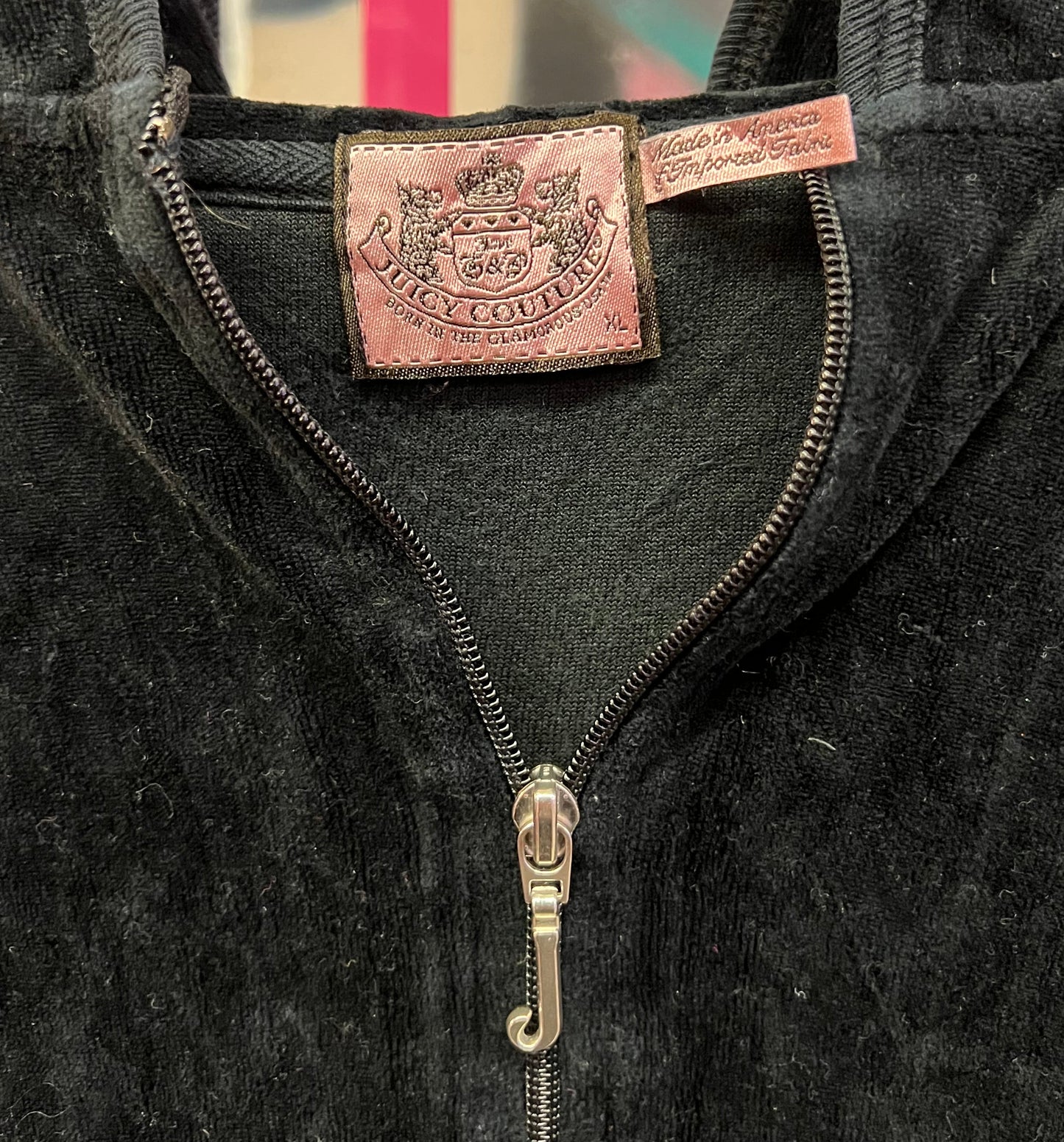 Juicy Couture Black Velour Zip Hoodie Crown Juicy Appliqué XL