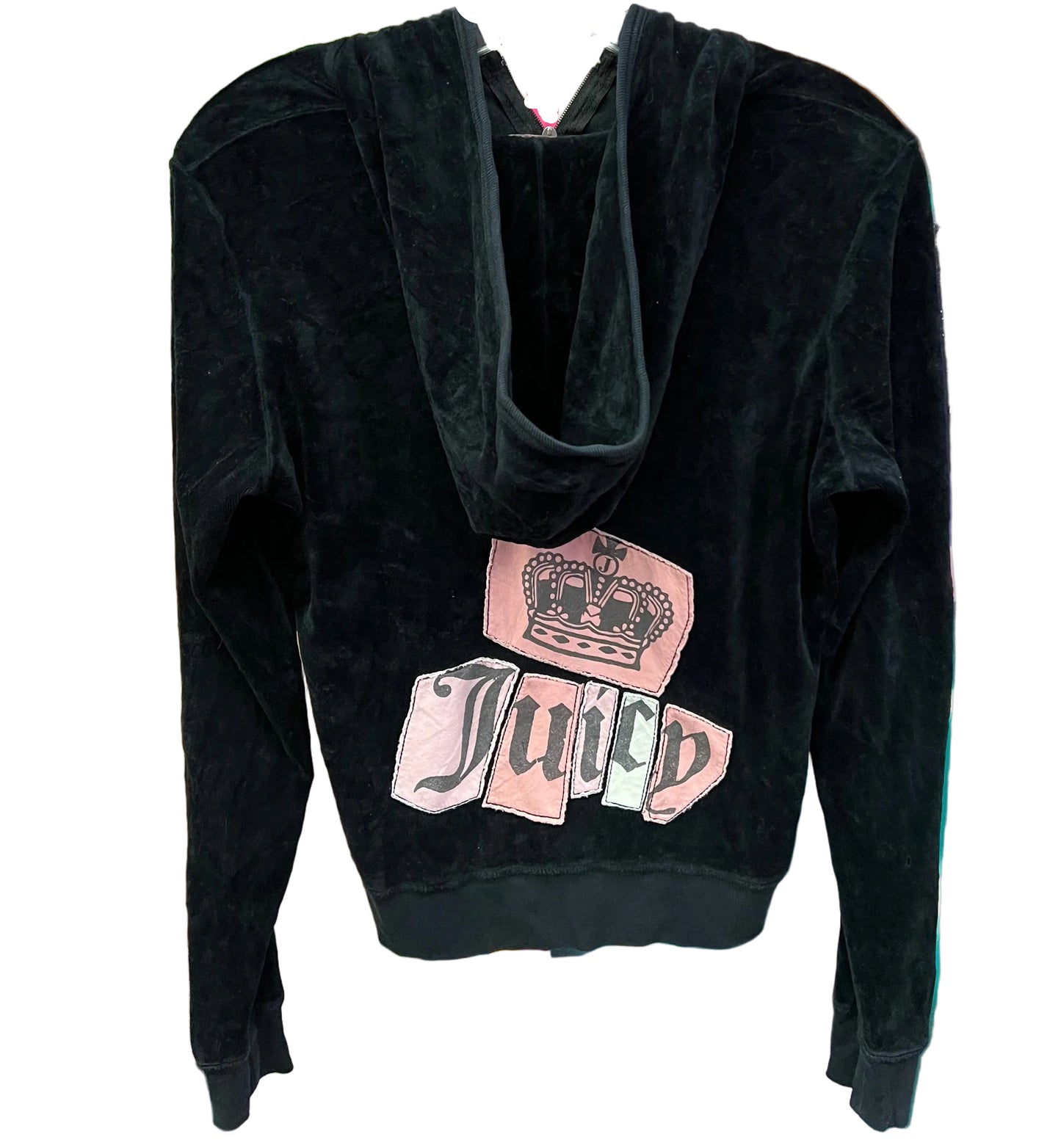 Juicy Couture Black Velour Zip Hoodie Crown Juicy Appliqué XL