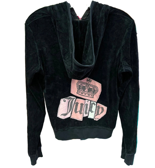 Juicy Couture Black Velour Zip Hoodie Crown Juicy Appliqué XL