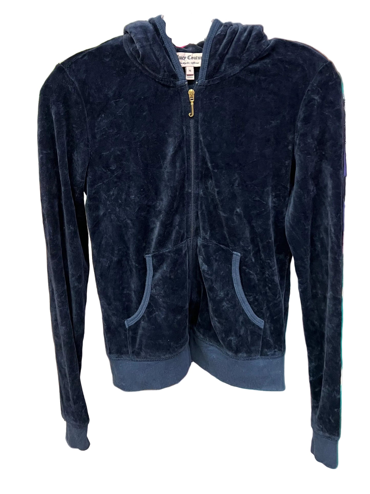 Juicy Couture Keep It Juicy Velour Zip Up Hoodie Black Gold Size M