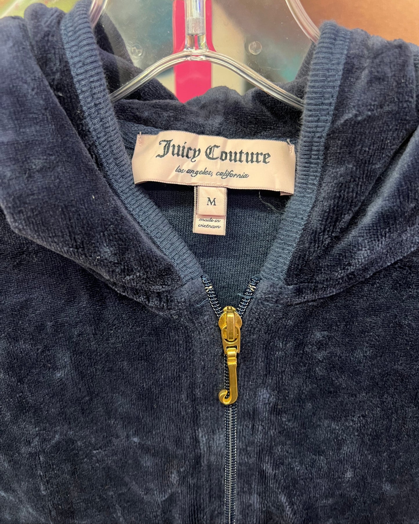 Juicy Couture Keep It Juicy Velour Zip Up Hoodie Black Gold Size M