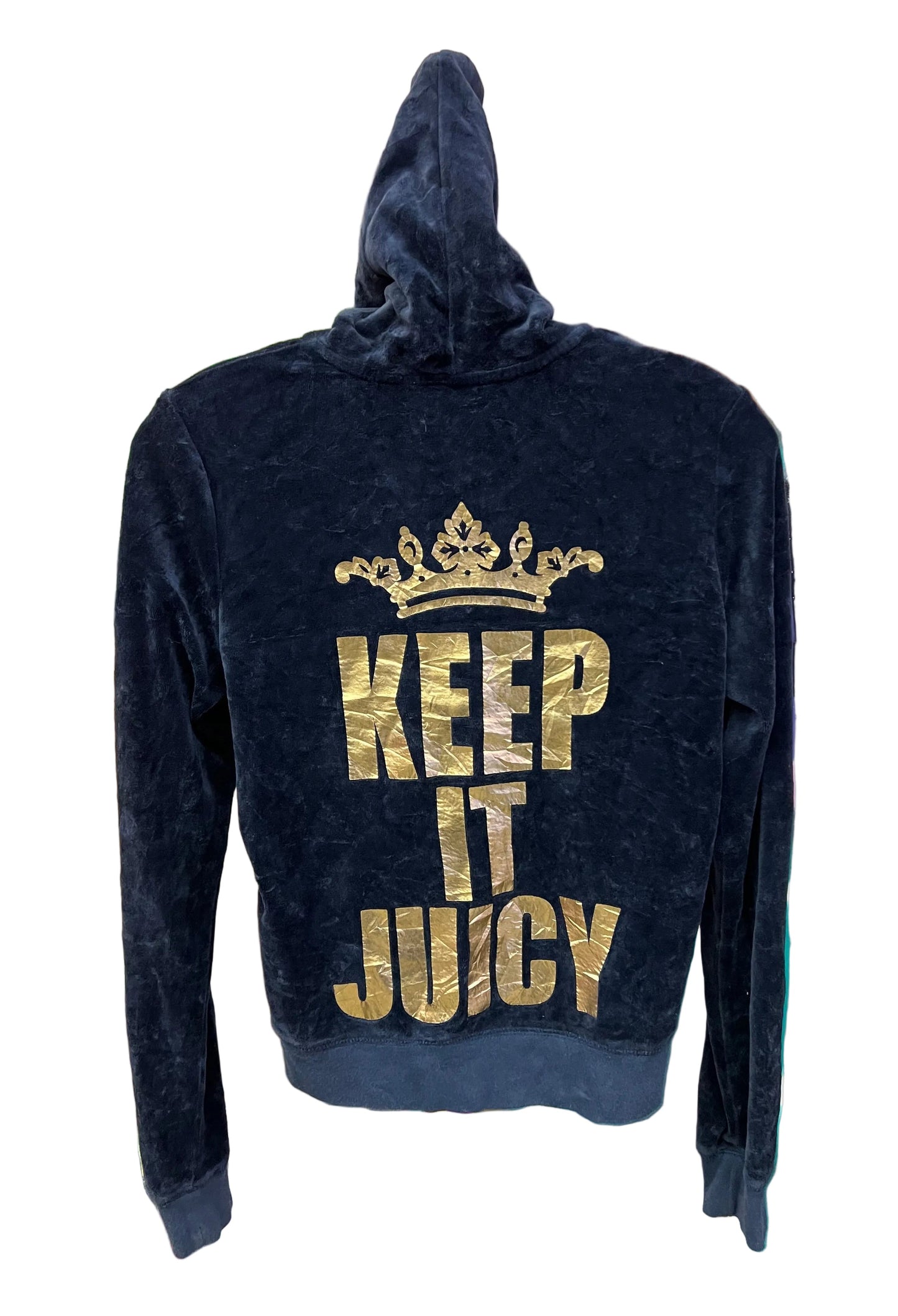 Juicy Couture Keep It Juicy Velour Zip Up Hoodie Black Gold Size M