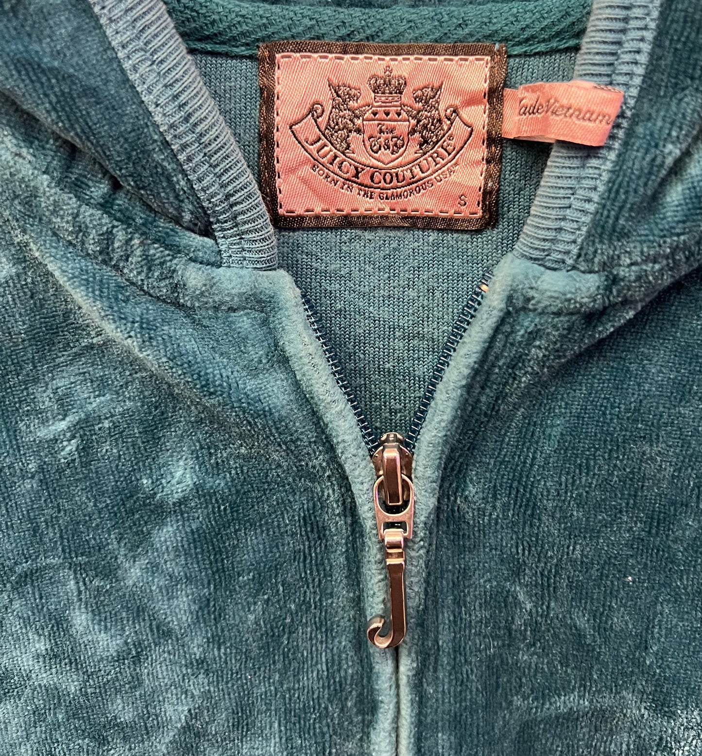 Juicy Couture Turquoise Velour Zip Hoodie Rhinestone Logo Size S