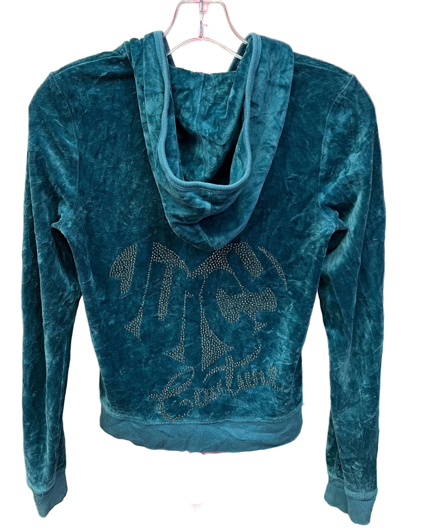 Juicy Couture Turquoise Velour Zip Hoodie Rhinestone Logo Size S