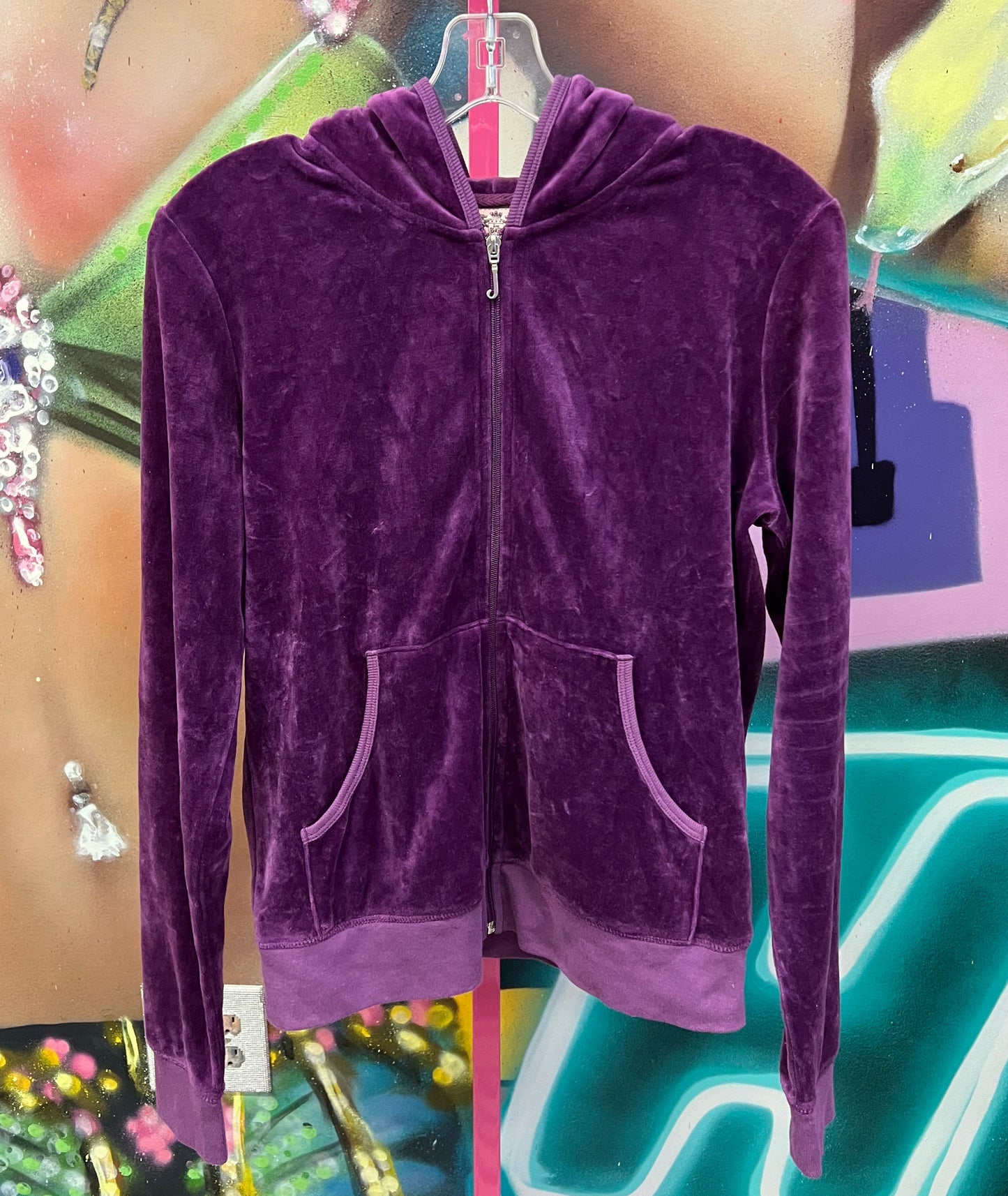 Vintage Juicy Couture "Make Every Day Happy" Plum Velour Zip Hoodie XL