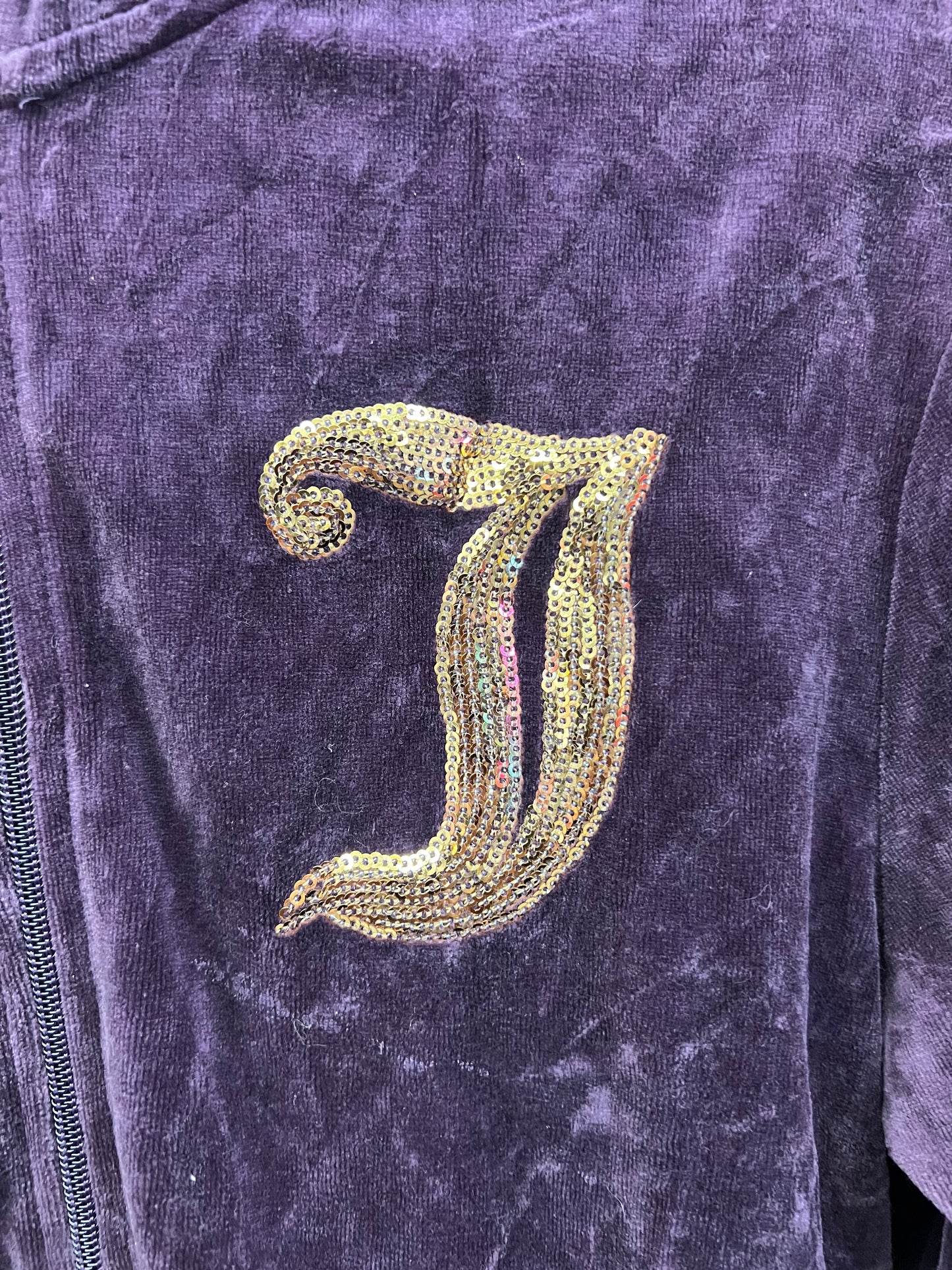 Vintage Juicy Couture Plum Velour Sequin Crest Zip Hoodie (c.2004–2006) Rare XL
