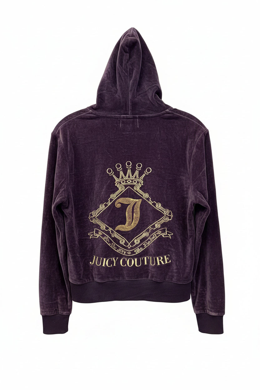 Vintage Juicy Couture Plum Velour Sequin Crest Zip Hoodie (c.2004–2006) Rare XL