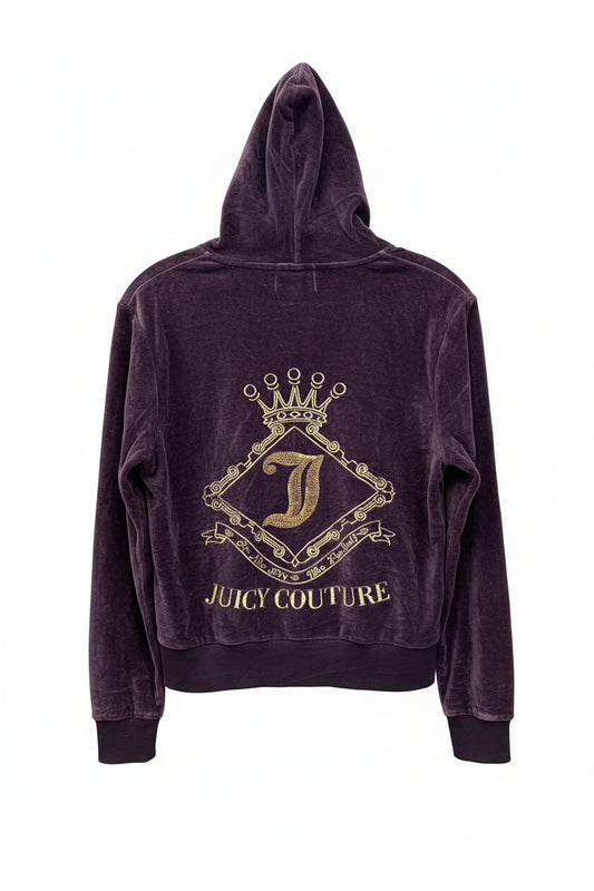 Vintage Juicy Couture Plum Velour Sequin Crest Zip Hoodie (c.2004–2006) Rare XL