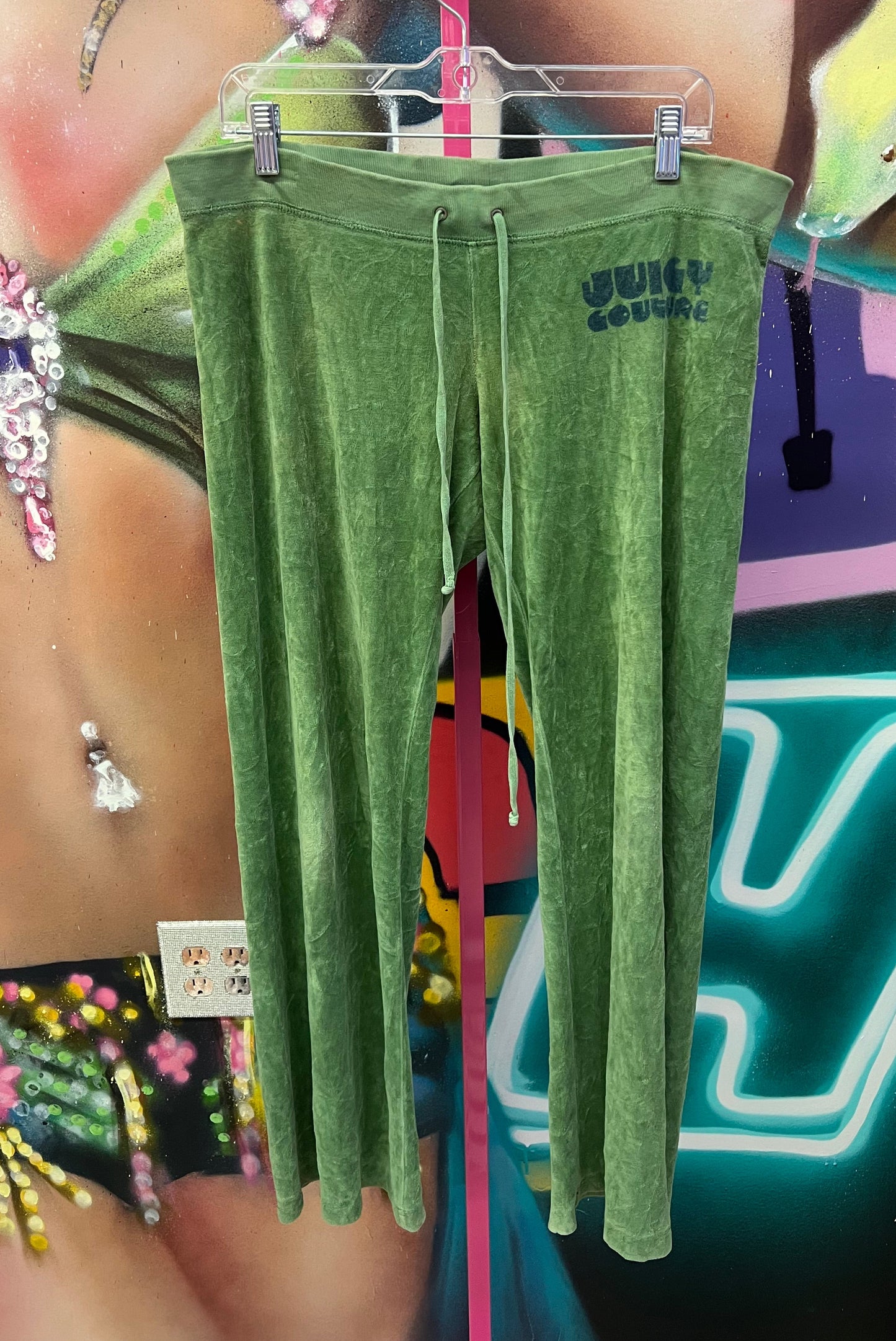Juicy Couture Green Velour Straight Leg Sweatpants Logo Size M