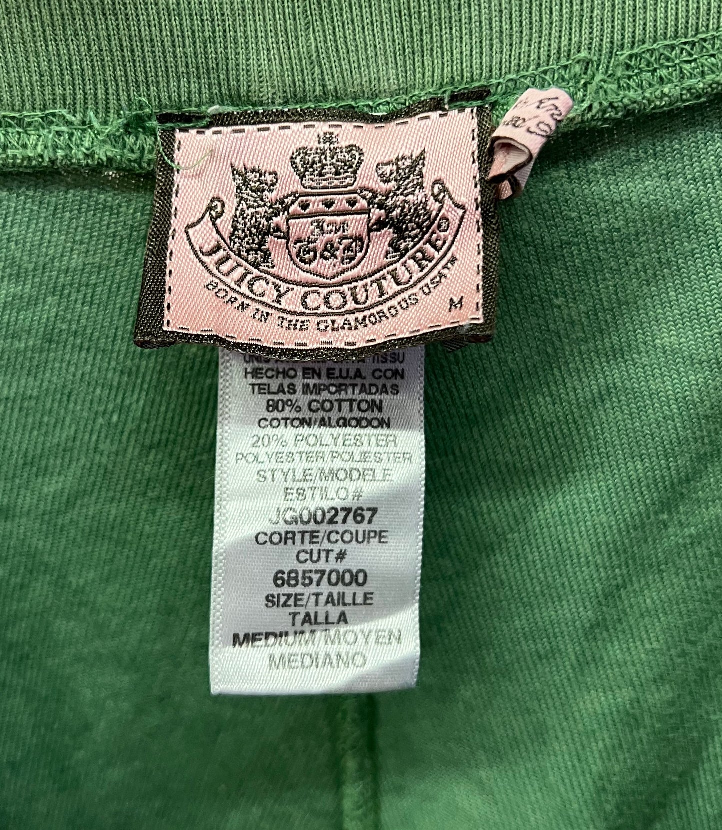 Juicy Couture Green Velour Straight Leg Sweatpants Logo Size M