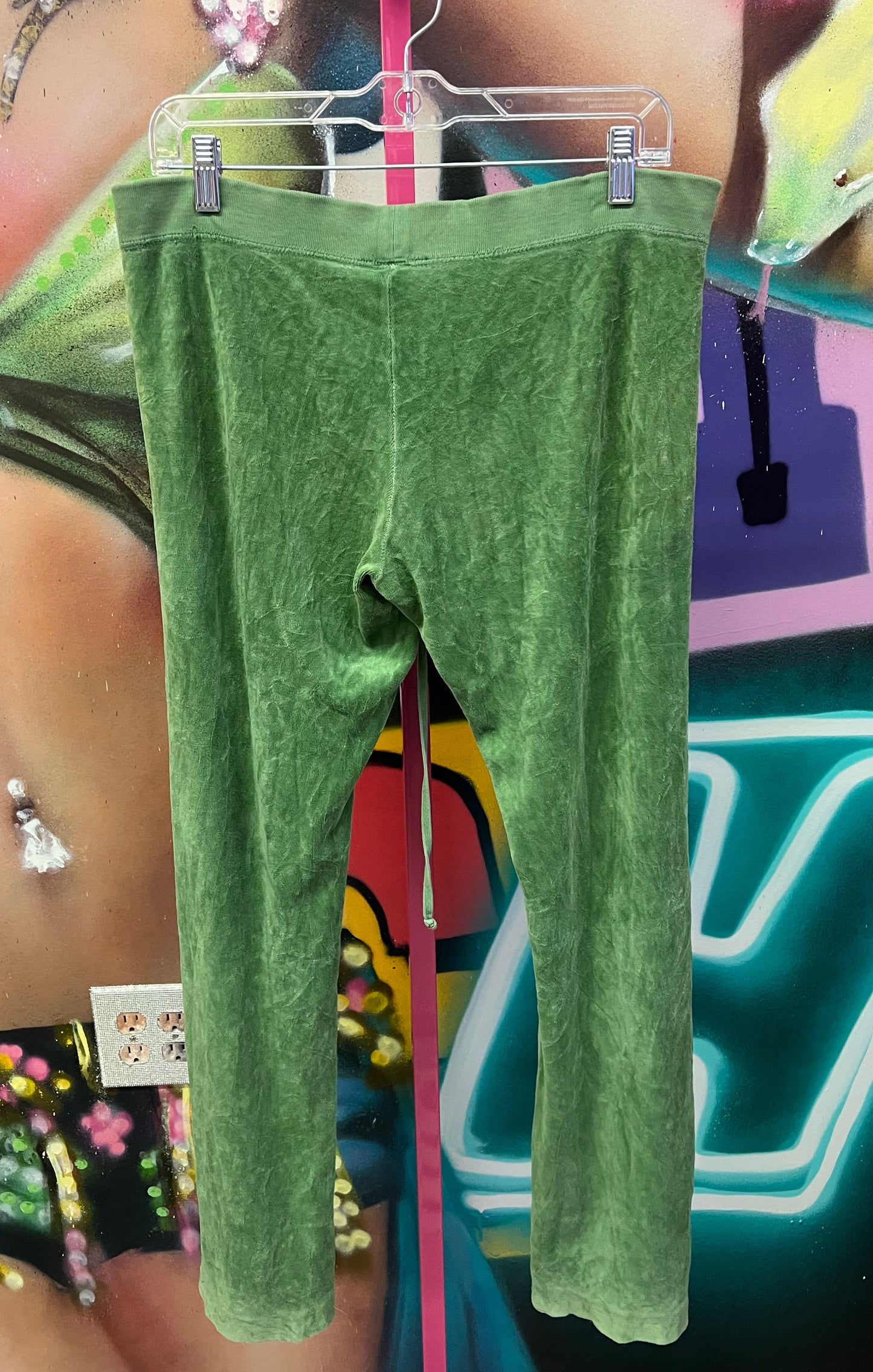 Juicy Couture Green Velour Straight Leg Sweatpants Logo Size M