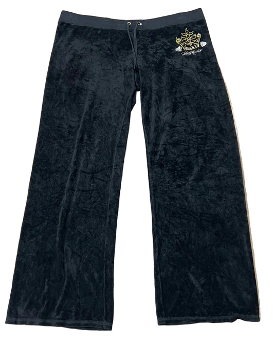 Vintage Y2K Juicy Couture Black Velour Wide Leg Track Pants Embroidered Crown XL