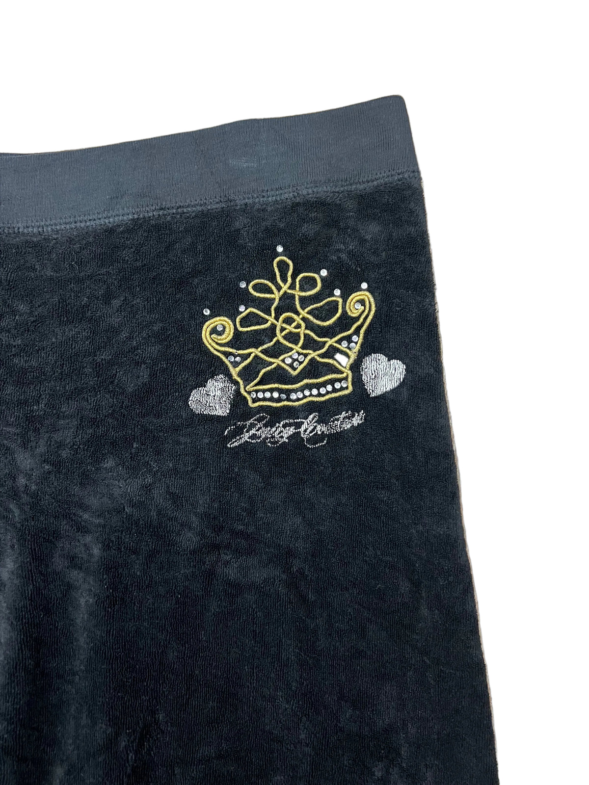 Vintage Y2K Juicy Couture Black Velour Wide Leg Track Pants Embroidered Crown XL