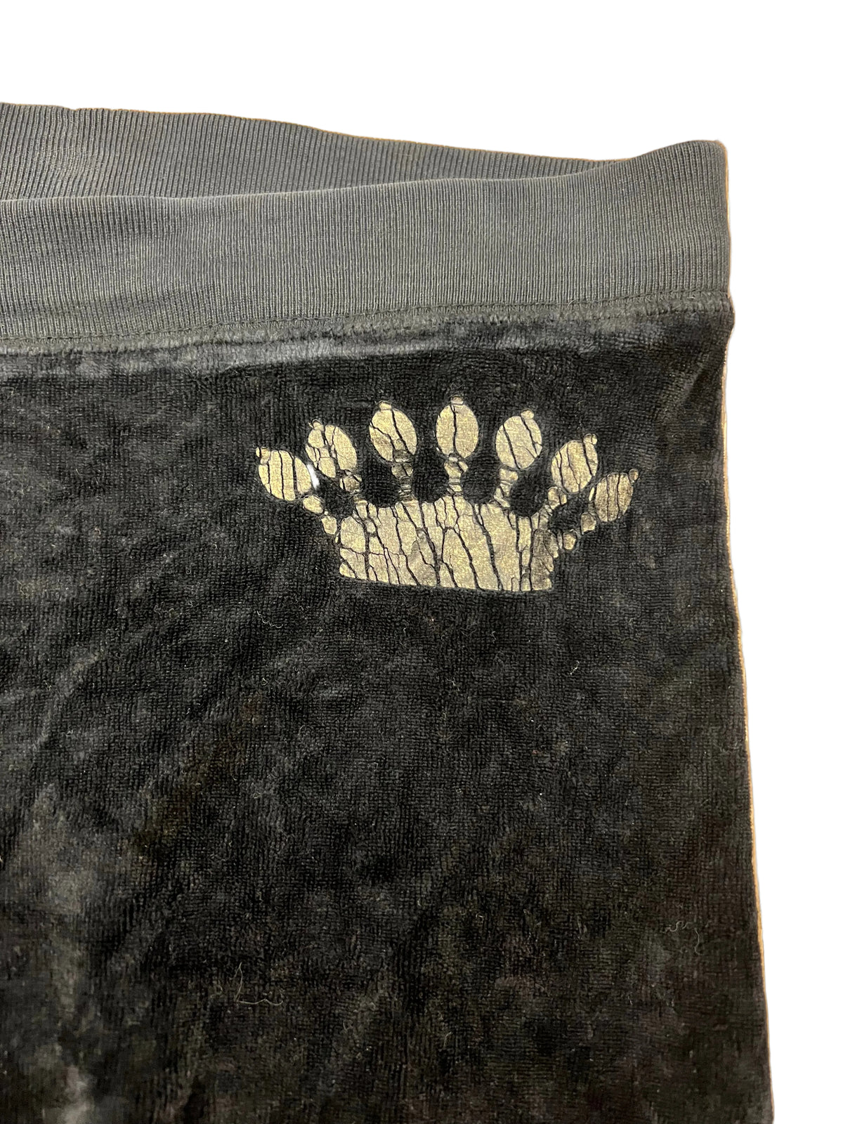 uicy Couture Black Velour Wide Leg Drawstring Track Pants Gold Crown Size Large