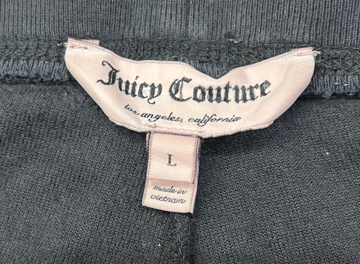 uicy Couture Black Velour Wide Leg Drawstring Track Pants Gold Crown Size Large